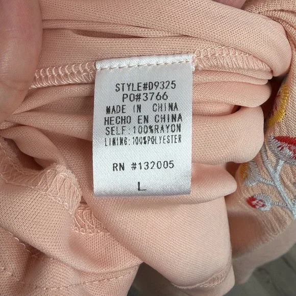 Entro Peach Embroidered Midi Dress Boho Floral Sleeveless Empire Waist Size L - Picture 10 of 14